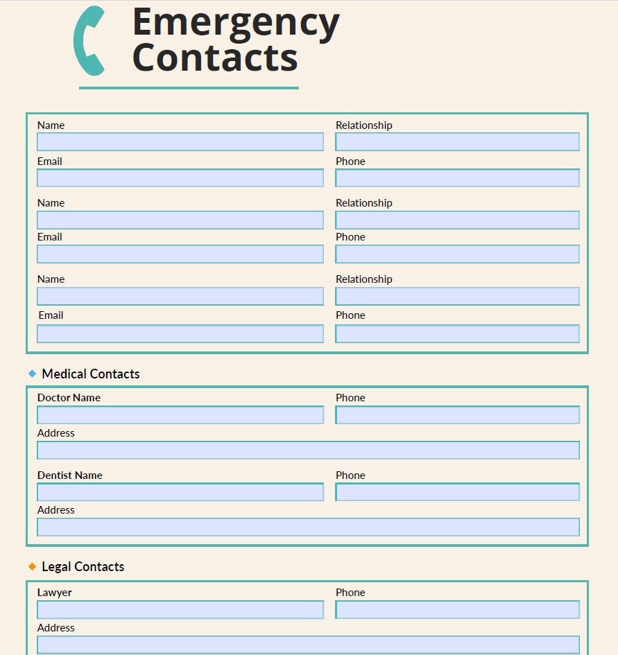Leave It Behind™ Planner – A Digital Family Emergency Planner (Fillable PDF)